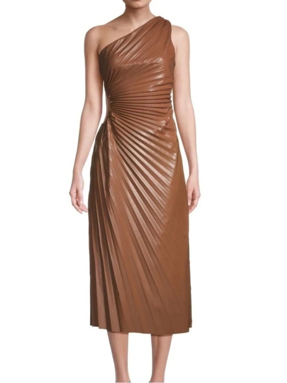 Delfi Collective Faux Leather Pleated Maxi Dress Brown Size Medium